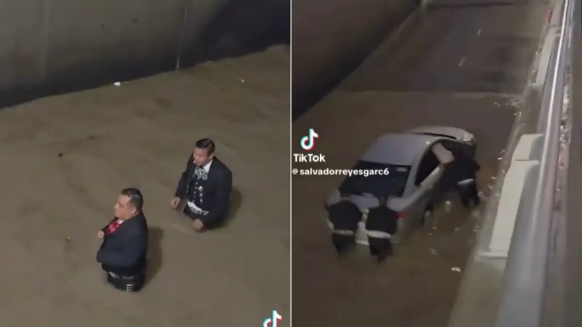Mariachis ayudan a conductor varado en una inundación en Ciudad Juárez