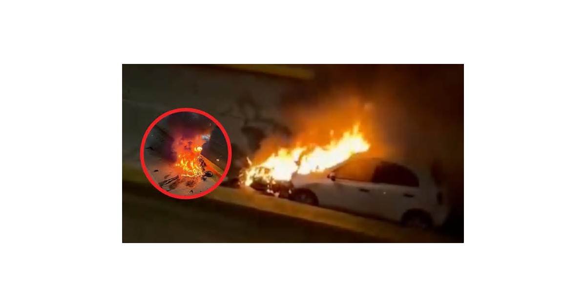 Vehículo se incendia tras choque en Villahermosa, Tabasco; reportan dos heridos