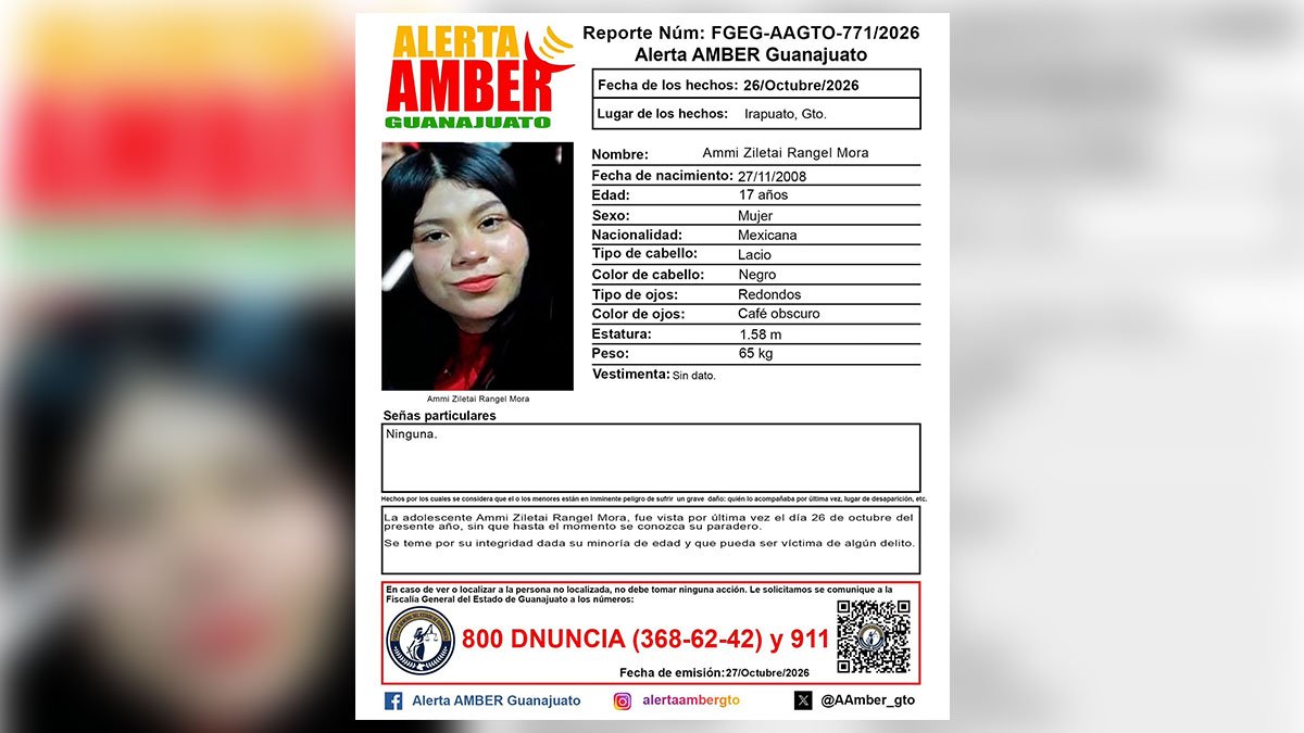 Alerta en Irapuato: Desaparece Ammi Ziletai Rangel Mora