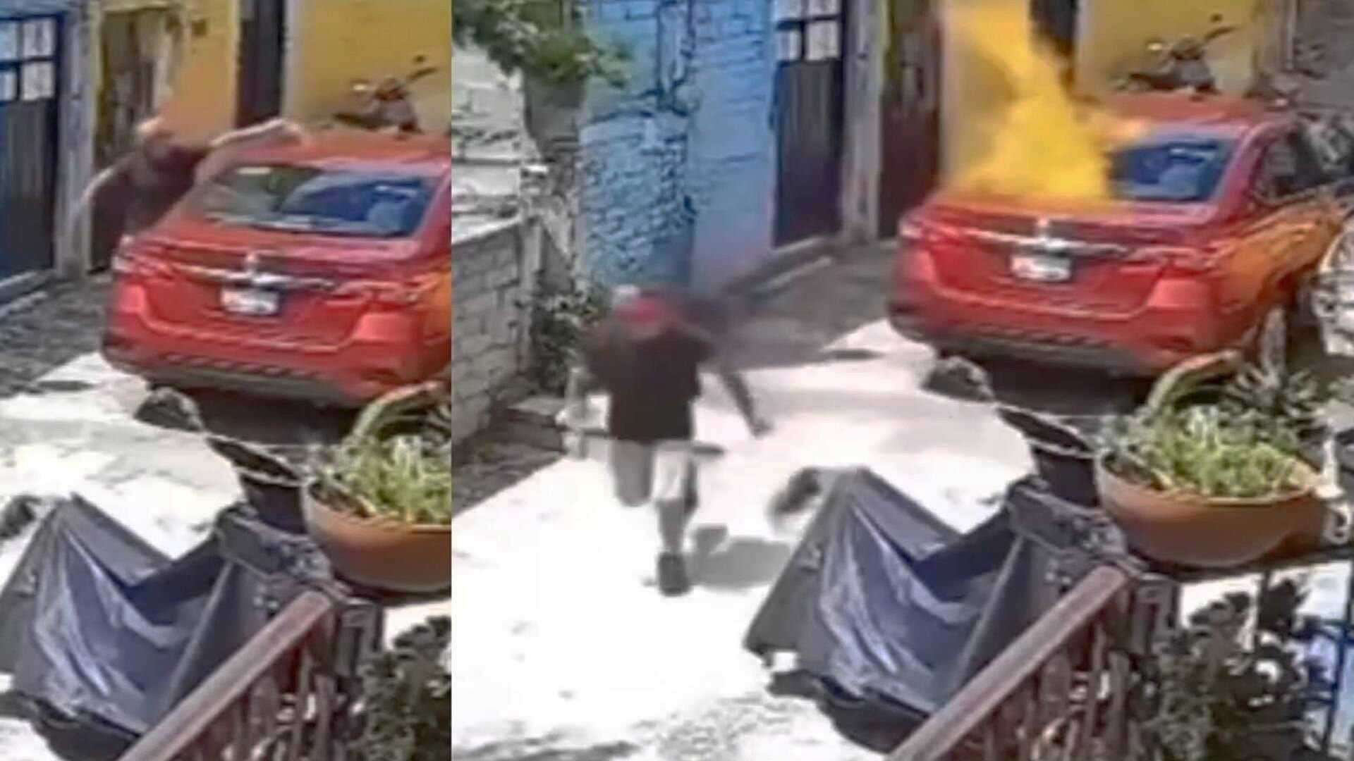 Captan a Hombre Prendiendo Fuego a un Auto Estacionado en Guanajuato Capital