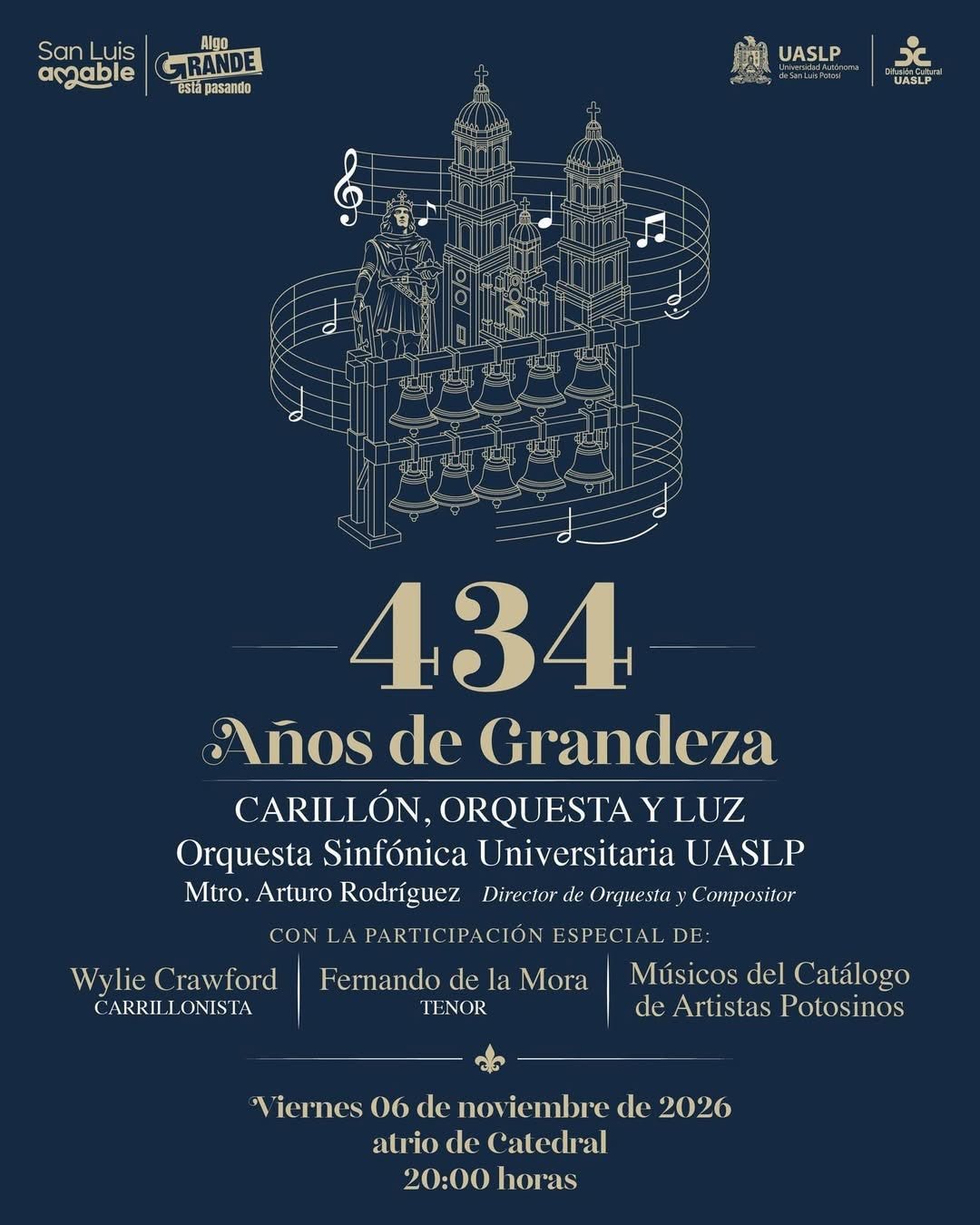 Concierto de carillón, orquesta y luz celebrará aniversario de San Luis Potosí