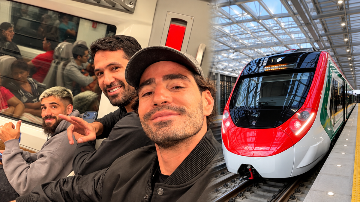 El tráfico los bajó del coche: Pollo Briseño y jugadores del Toluca toman el tren interurbano