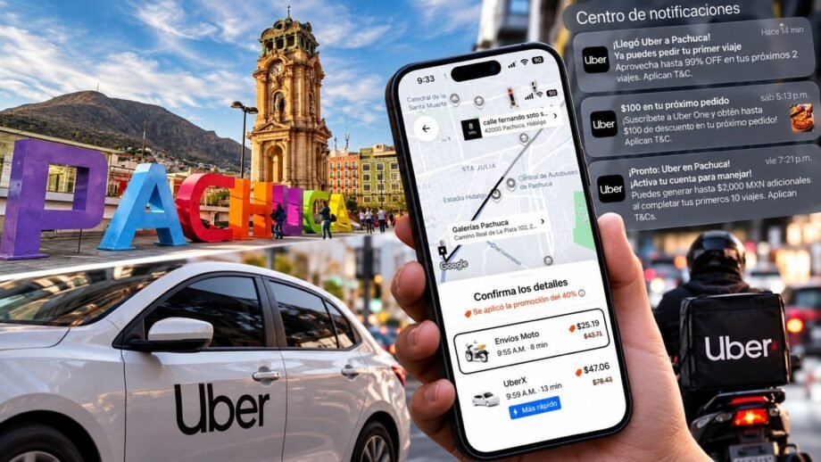 Uber ya ofrece viajes en Pachuca pese a restricciones legales; aplicación muestra tarifas y tiempos de llegada
