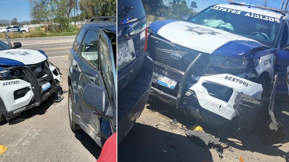 Patrulla de la policía estatal impacta a camioneta en Doctor Mora