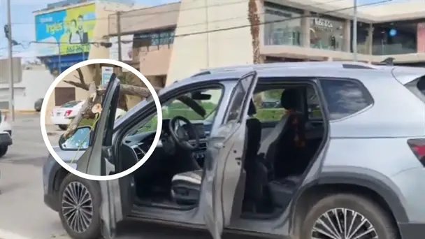 Conductora se salva de rama que atravesó su parabrisas por fuertes vientos en Hermosillo