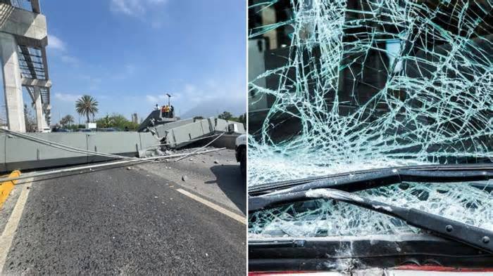 VIDEO: Cae puente peatonal en Monterrey y aplasta un auto; no reportan lesionados