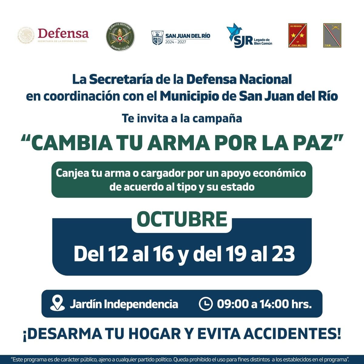 Canjearán armas de fuego por efectivo en San Juan del Río