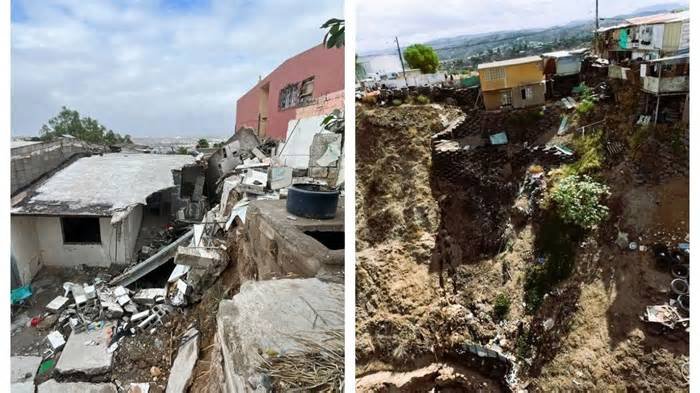 Colapsan viviendas en Tijuana por deslizamiento tras lluvias de la tormenta Rachel