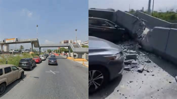 Se desploma puente peatonal sobre un auto cerca de escuela en Monterrey, Nuevo León