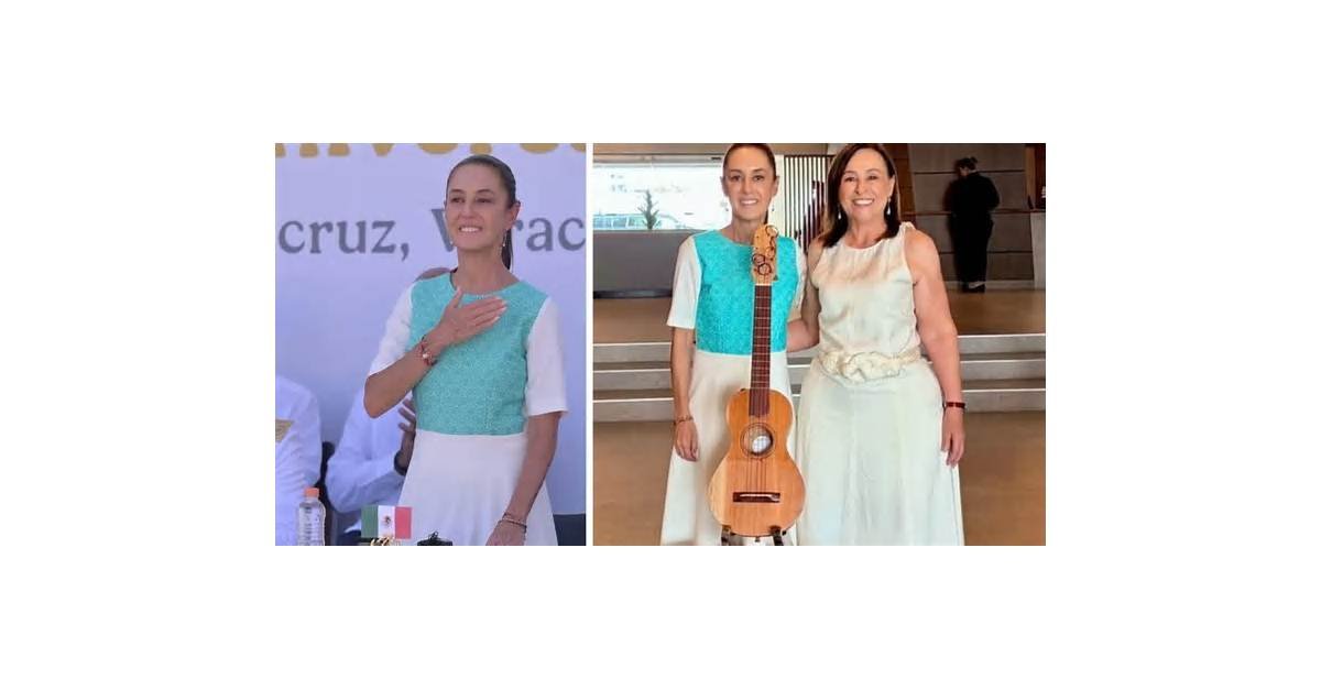 Sheinbaum se lleva de Veracruz una jarana hecha por artesanos de Tlacotalpan